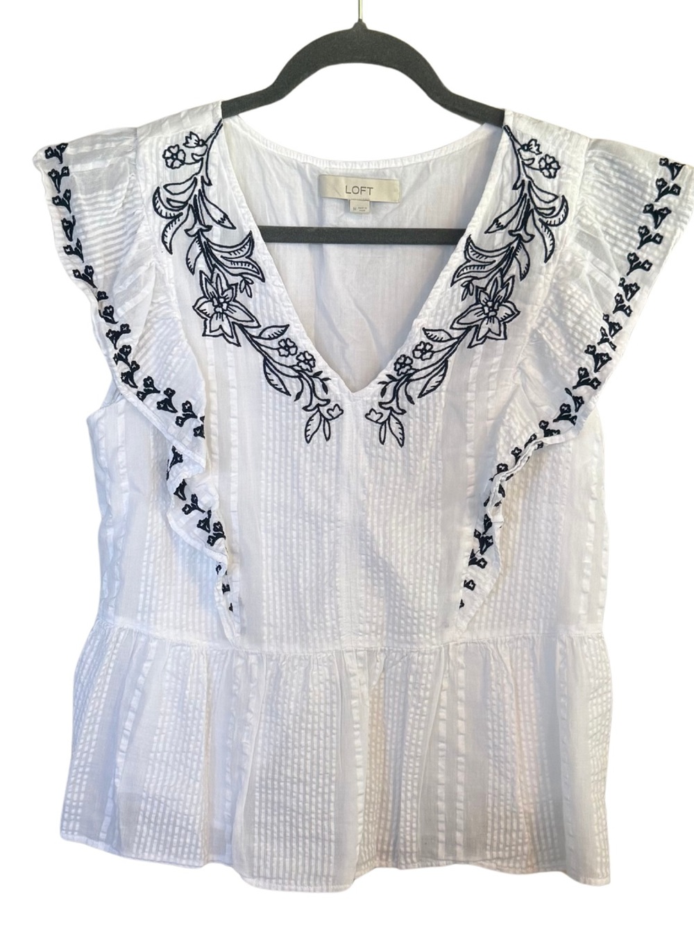 LOFT White Sleeveless V-Neck Embroidered Peplum Camisole
